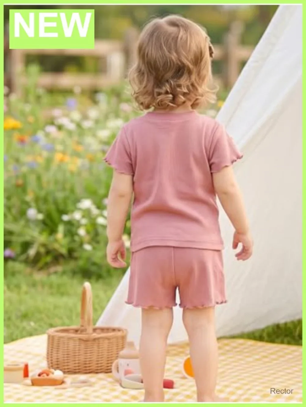 Toddler Girls 2 Piece Set Ruffle Ribbed Flower T Shirt and Shorts Summer Outfit